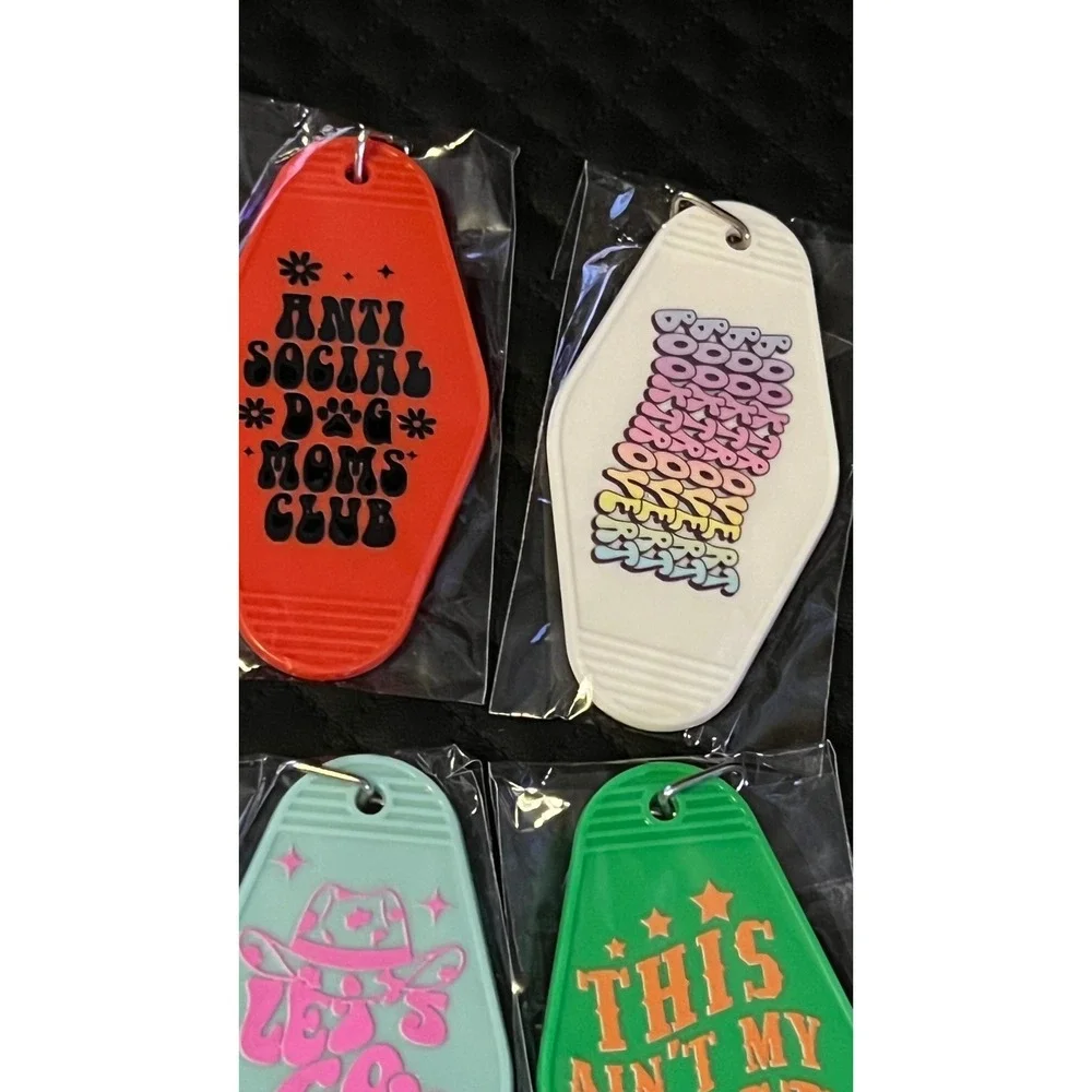 Set of 10 NEW Motel Keychains Unisex Multicolor Retro Graphic